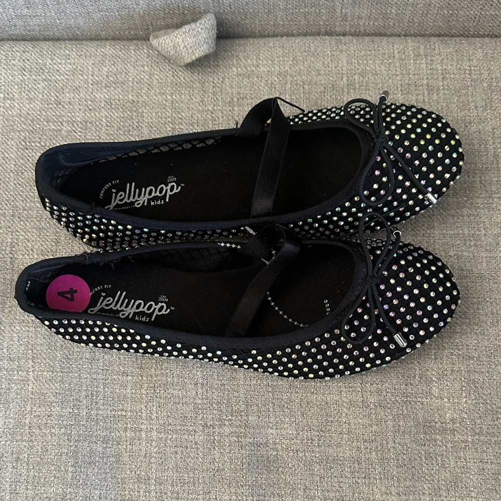 Jellypop Black Rhinestone-Studded Mary Jane Flats